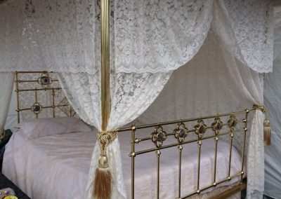 Timeless Recreation – King size, four poster, all brass bed with mother of pearl medallion